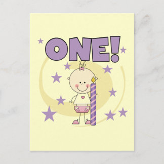 Baby Girl is One Birthday Tshirts and Gifts Postcard