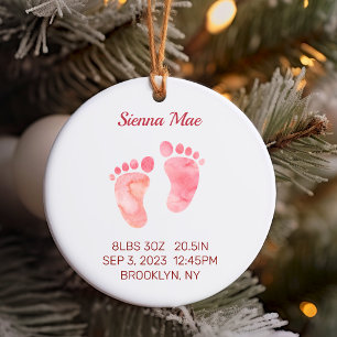 Baby Girl Keepsake Newborn Stats Ornament Round