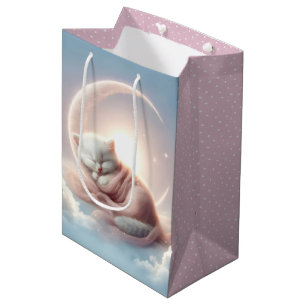 Baby Girl Kitten On a Crescent Moon Medium Gift Bag