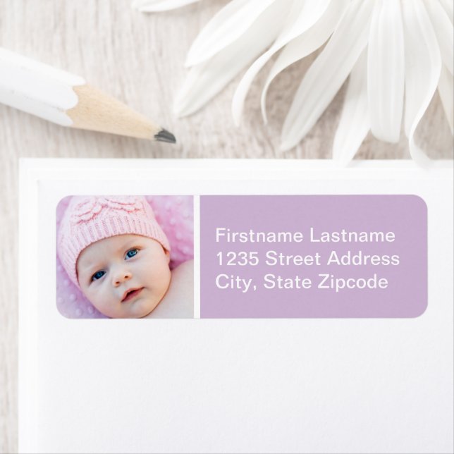 Baby Girl Lavender Photo Return Address (Insitu)