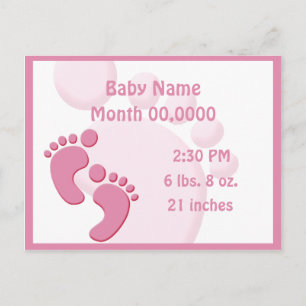 Baby Girl Little Feet Footprint Birth Announcement Postcard