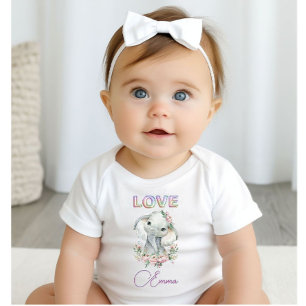 Baby Girl Love Name Elephant Cute Baby Bodysuit