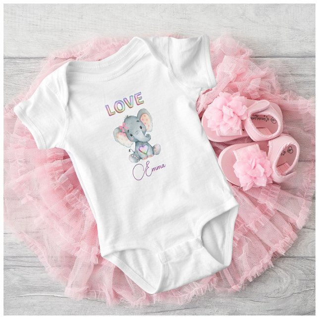 Baby Girl Love Name Elephant Cute Baby Bodysuit (Creator Uploaded)