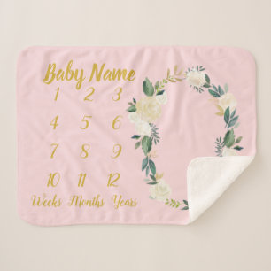 Baby Girl Milestone Blanket Personalised Pink Gold