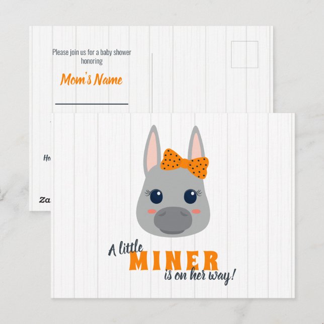 Baby Girl Miners Orange Baby Shower Invitation Pos Postcard (Front/Back)