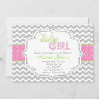 Baby Girl Mod Chic Chevron Baby Shower Invite