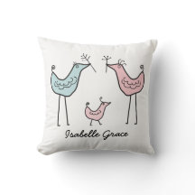 Baby Girl Modern Bird Personalised Nursery Pillow