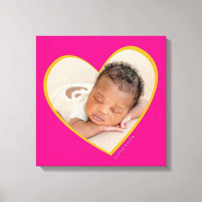 BABY GIRL modern photo layered heart pink yellow Canvas Print (Front)