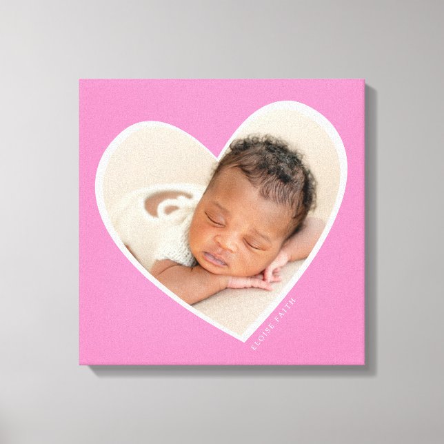 BABY GIRL modern photo layered heart pretty pink Canvas Print (Front)