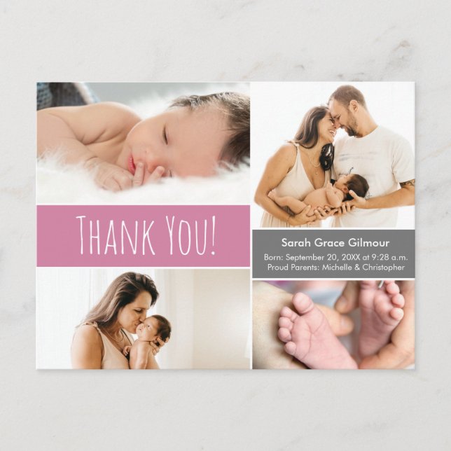  Baby Girl Modern Pink Photo Collage baby shower  Postcard (Front)