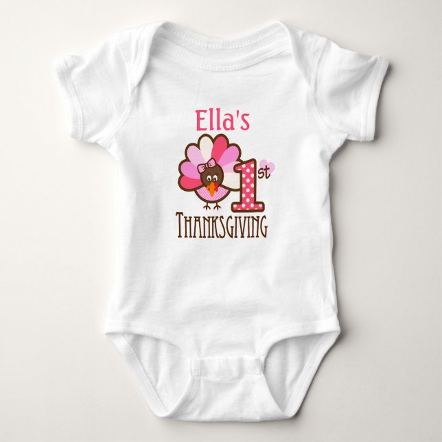 Baby Girl My First Thanksgiving Pink Bodysuit (Front)