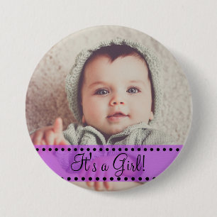 Baby Girl Name and Photo Magnet Purple Personalise 7.5 Cm Round Badge