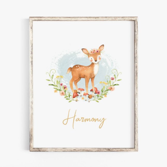 Baby Girl Name Deer Nursery Watercolor Animal Poster (Creator Uploaded)