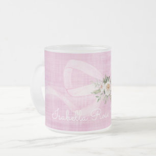 Baby Girl Name Pastel Pink Ribbon Floral Sweet Frosted Glass Coffee Mug