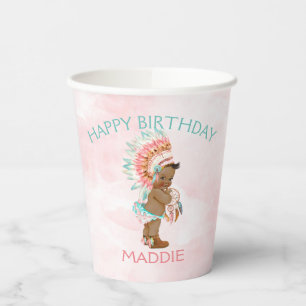 Baby Girl Native Boho Feathers Blush Pink Aqua Paper Cups