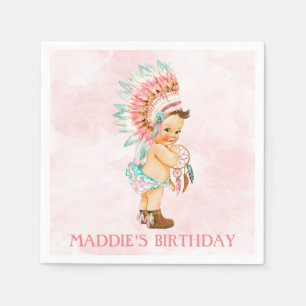 Baby Girl Native Tribal Headdress Moccasin Blush Napkin