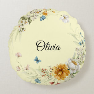 Baby Girl Nursery Decor Watercolor Floral Round Cushion