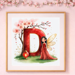 Baby Girl Nursery Letter D Fairy Floral Poster