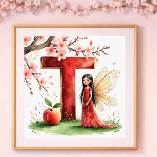 Baby Girl Nursery Letter T Fairy Floral Poster