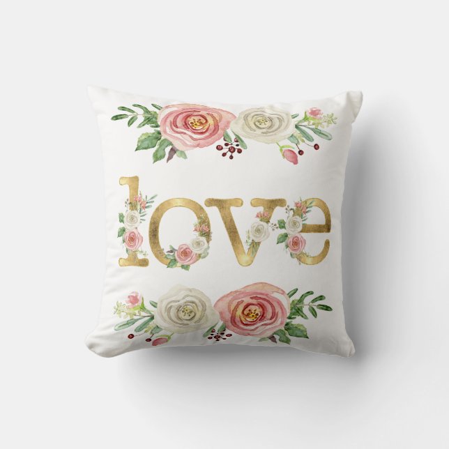 Baby Girl Nursery Love Floral Rose Watercolor Cushion (Front)