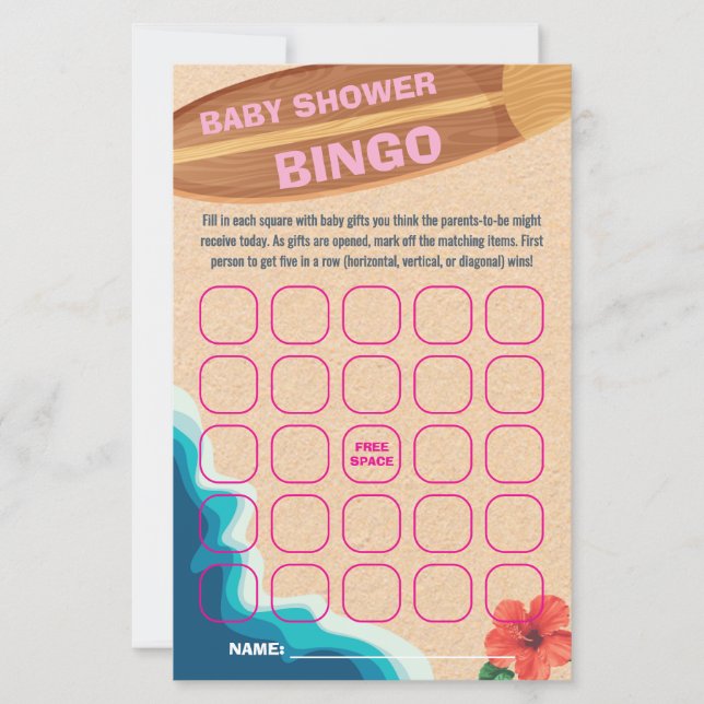 Baby Girl On Board Baby Shower Bingo Game Card (Front)