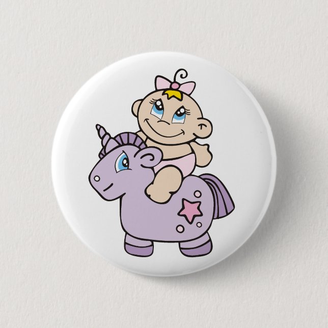 Baby Girl on Unicorn 6 Cm Round Badge (Front)