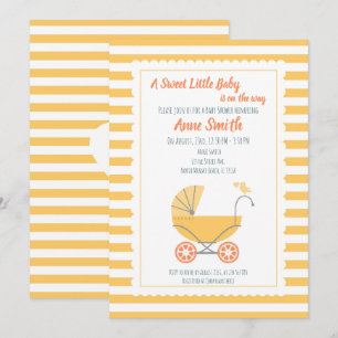Baby girl or boy Shower yellow carriage Invitation