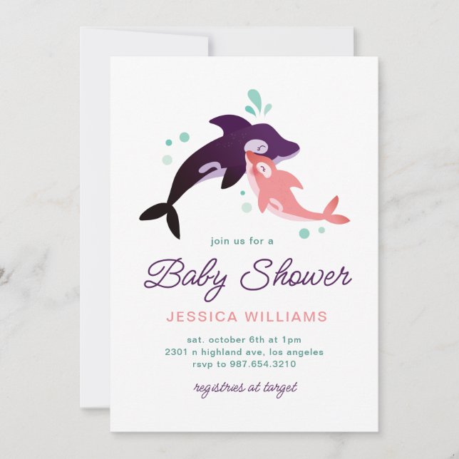 Baby Girl Orca Invitation (Front)