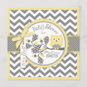 Baby Girl Owl Chevron Print Baby Shower Invitation