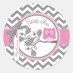 Baby Girl Owl Chevron Print Thank You Label