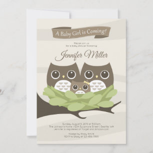 Baby Girl Owl Family Baby Shower Invitation