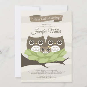 Baby Girl Owl Family Baby Shower Invitation