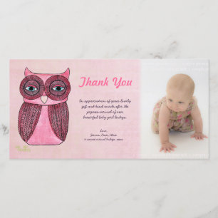 Baby Girl Owl Thank You Photo Template Photocard
