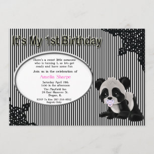 Baby Girl Panda Bear 1st Birthday Invitation