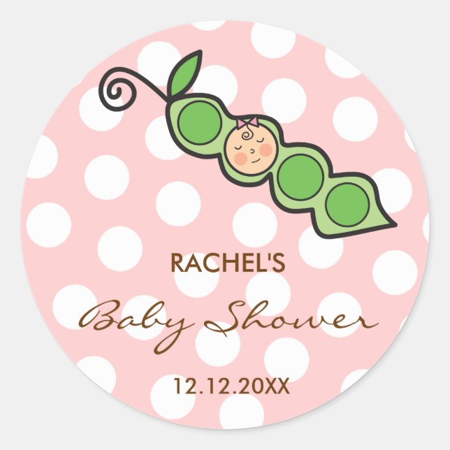 Baby Girl Pea in a Pod Pink Baby Shower Sticker (Front)