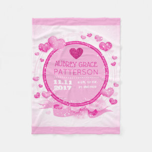 Baby Girl Personalised   Pink Hearts Nursery Fleece Blanket