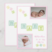 Baby Girl Photo ABC Blocks Pink Newborn Birth
