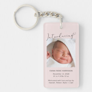 Baby Girl Photo Birth Announcement Key Ring