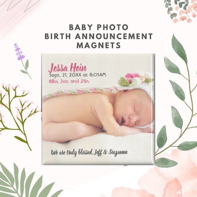 Baby Girl Photo Birth Announcement Magnet (Creator Uploaded)