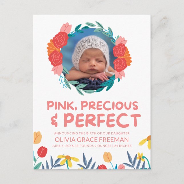 Baby Girl Photo Birth Announcement Postcard (Front)