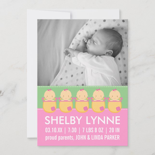 Baby Girl Photo Card Birth Announcements (Front)