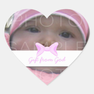 Baby girl Photo Gift from God Pink bow Heart Sticker