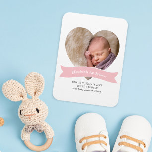 Baby Girl Photo Minimalist Birth Announcement Magnet