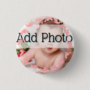 Baby Girl Photo Pink footprints Pattern 3 Cm Round Badge