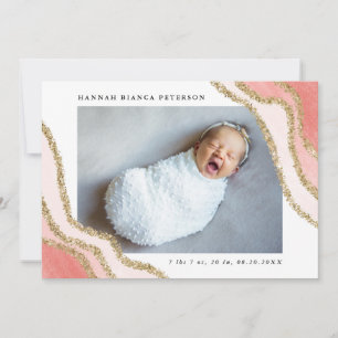 Baby Girl Photo Pink Gold Glitter Birth Announcement