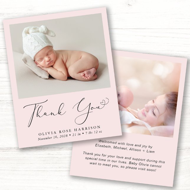 Baby Girl Photo Pink Thank You Birth Announcement (Creator Uploaded)