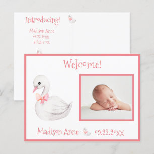 Baby Girl Photo Pink Typography Name Stats Announcement Postcard