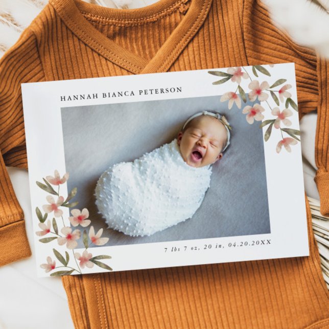 Baby Girl Photo Pink Wildflowers Birth Announcement (Creator Uploaded)