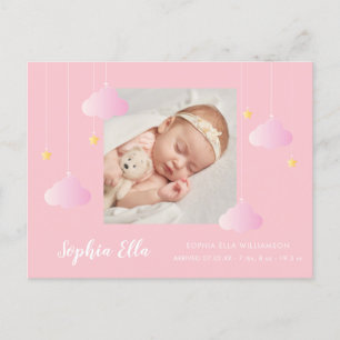 Baby Girl Photo Pretty Pink Twinkle Twinkle Birth Announcement Postcard