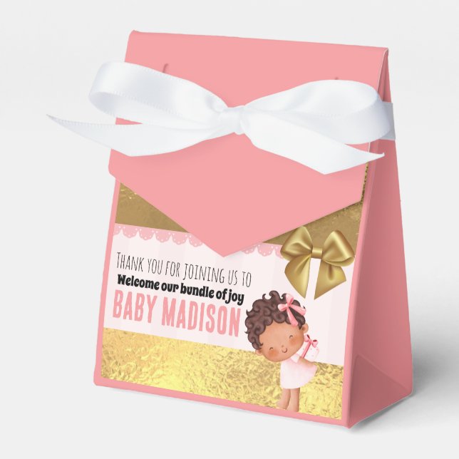 Baby Girl Pink and Gold Babyshower Invitation  Favour Box (Front Side)